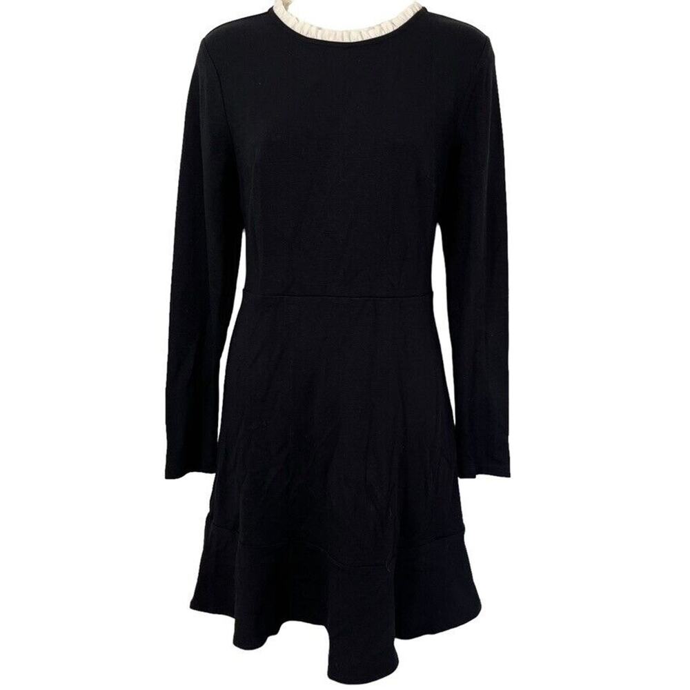 Ann Taylor Loft Womens Black Long Sleeve Ruffle Stretch Knit Whimsigoth Dress 4